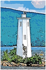 Loon Island Lighthouse Tower on Lake Sunapee -Digital Painting